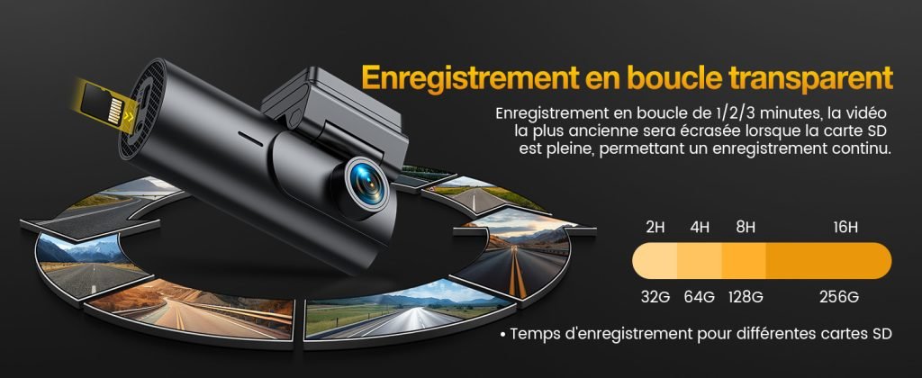 Dashcam Oryzom 4K Pro - Double Caméra Avant/arrière, Vision Nocturne, Surveillance Parking - 3